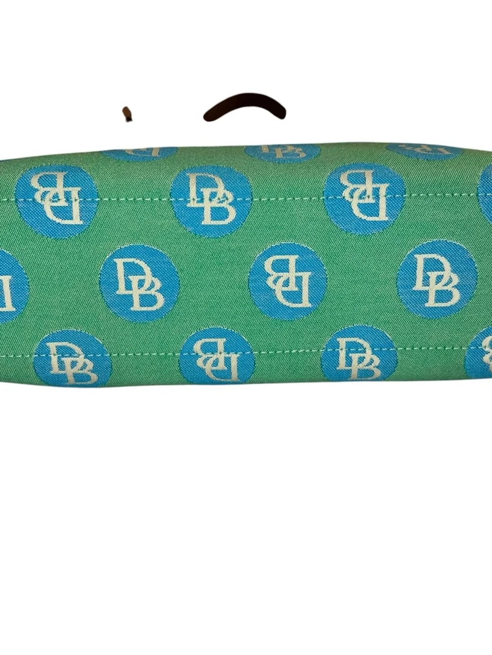 Dooney & Bourke Teal and Turquoise Canvas Shoulder Tote with Brown Leather Trim